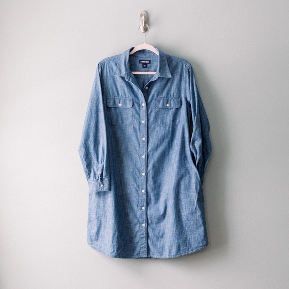 Lands End Women's Chambray Button Down Shirt Dress Size 14P - Picture 1 of 10
